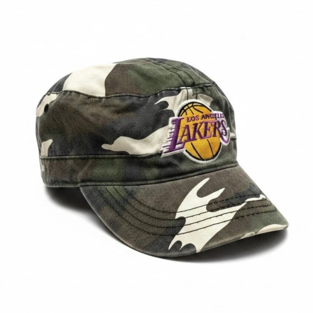 NBA LOS ANGELES LAKERS Distressed Hat Cap CAMO Green Yellow ONE SIZE